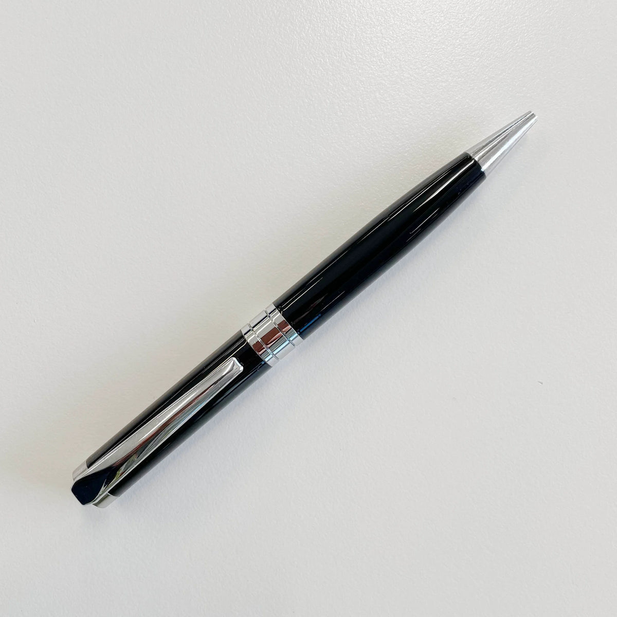 BLACK PEN IN POUCH BLACK AND SILVER BALLPOINT FAUX LEATHER POUCH