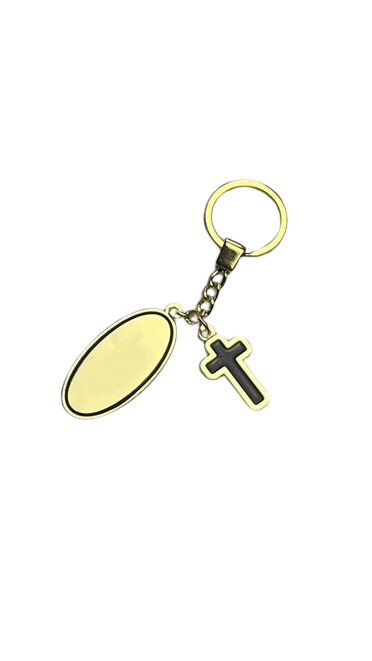 Gold Cross Oval Base Keyring