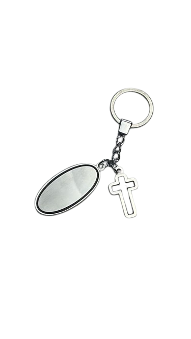Silver Cross Oval Base Keyring