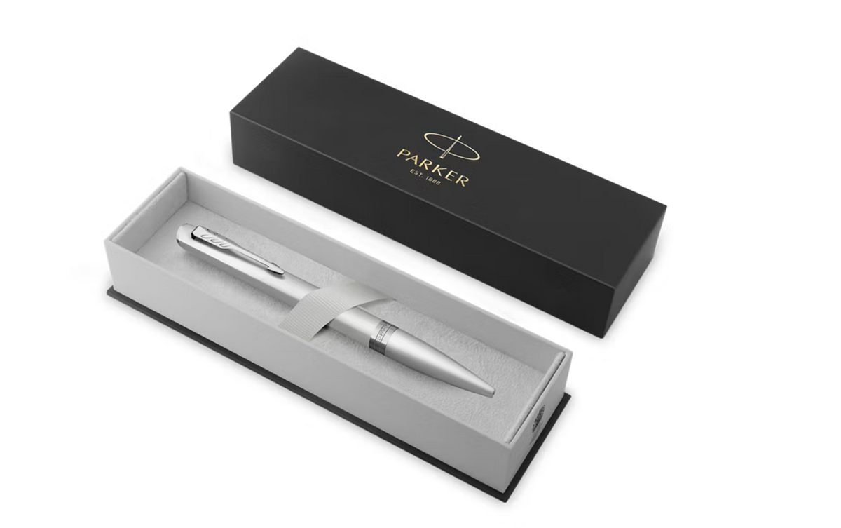 Parker Pen Meridian Blue Grey Metallic Chrome Trim Ball Point Pen