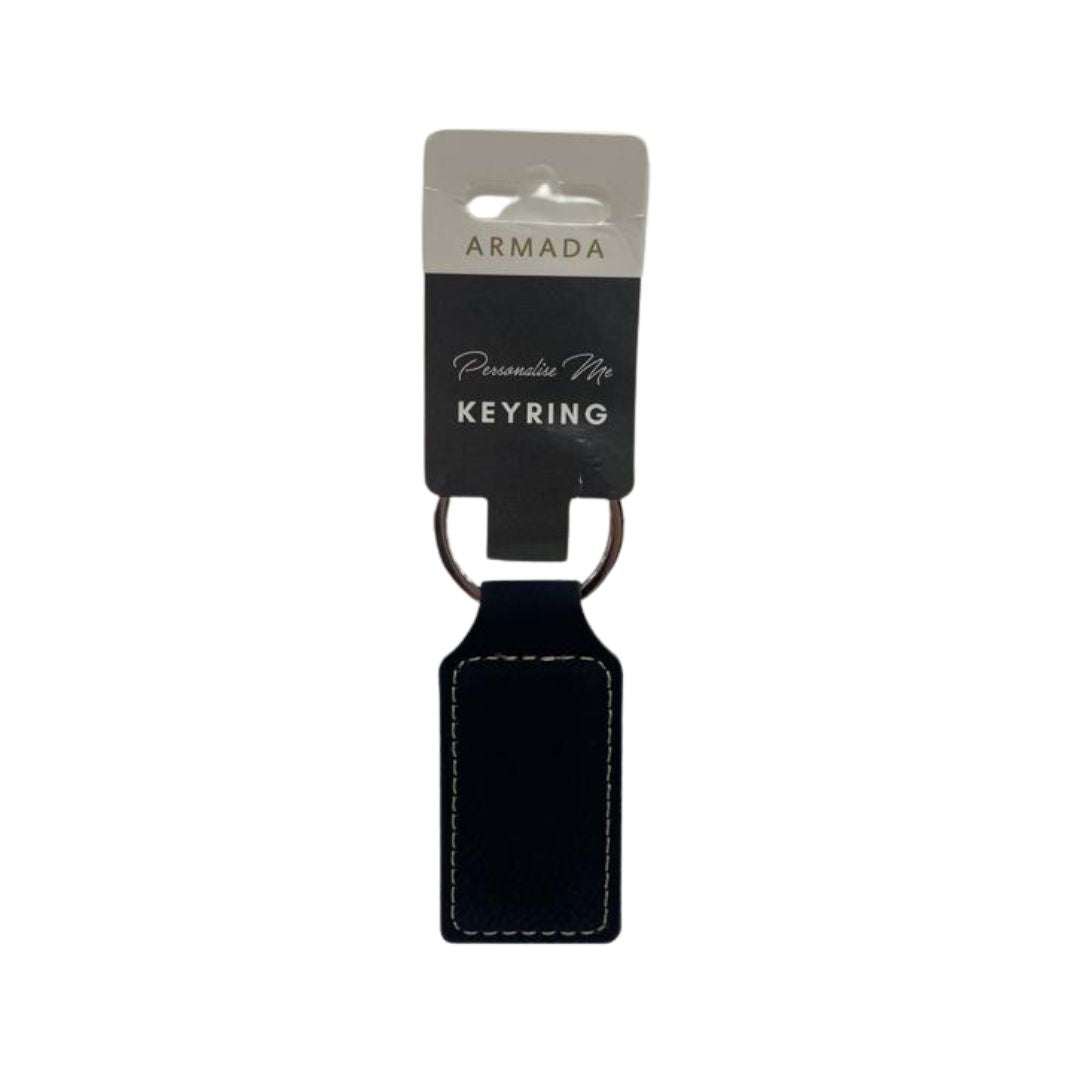 Personalised and engraved faux leather black keyring