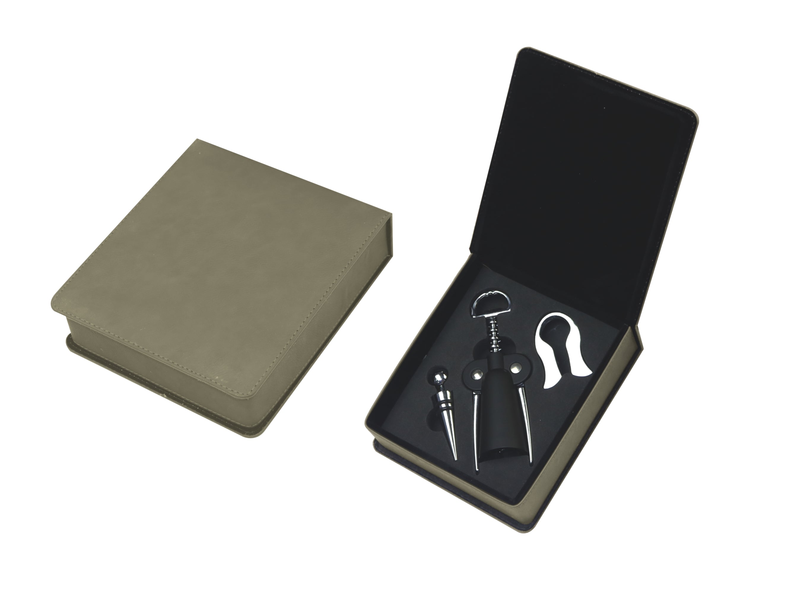Faux Leather engravable 3 pc wine opening set