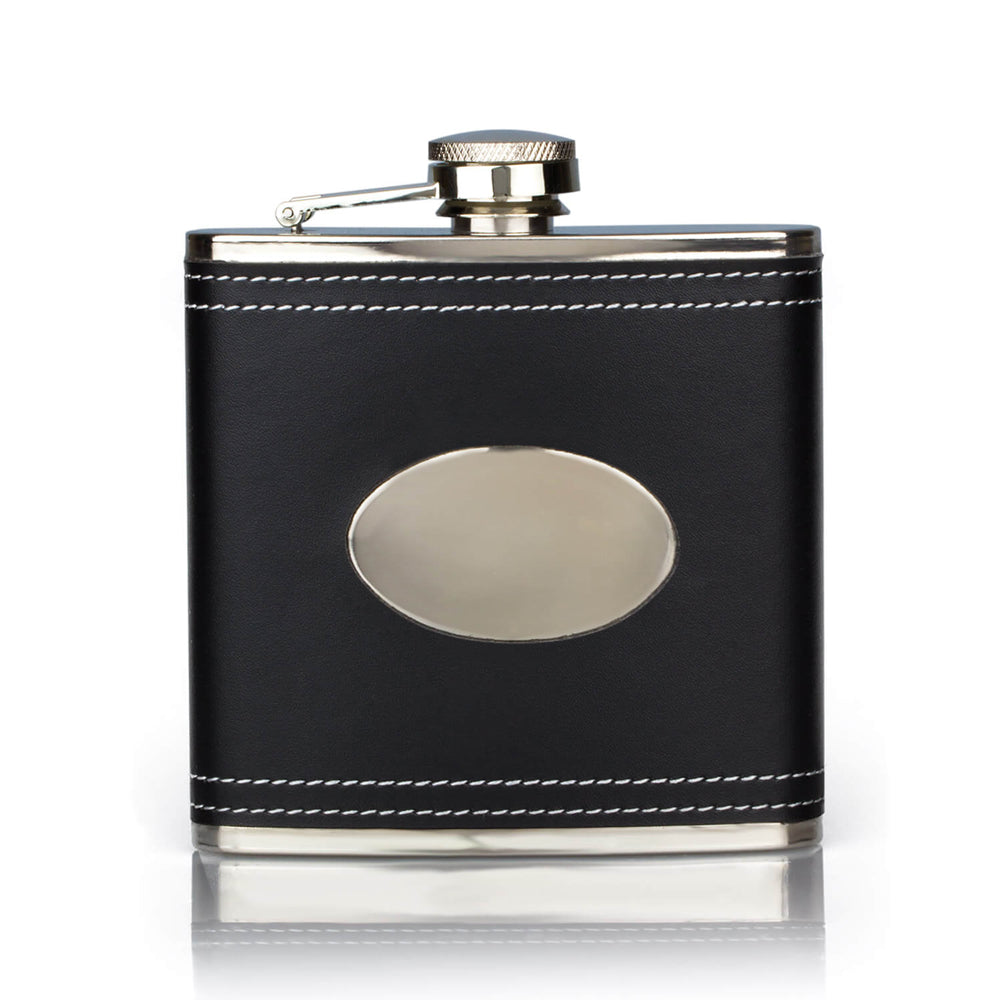 Black Leatherette Hip flask + Shot Glasses - Add Personalisation