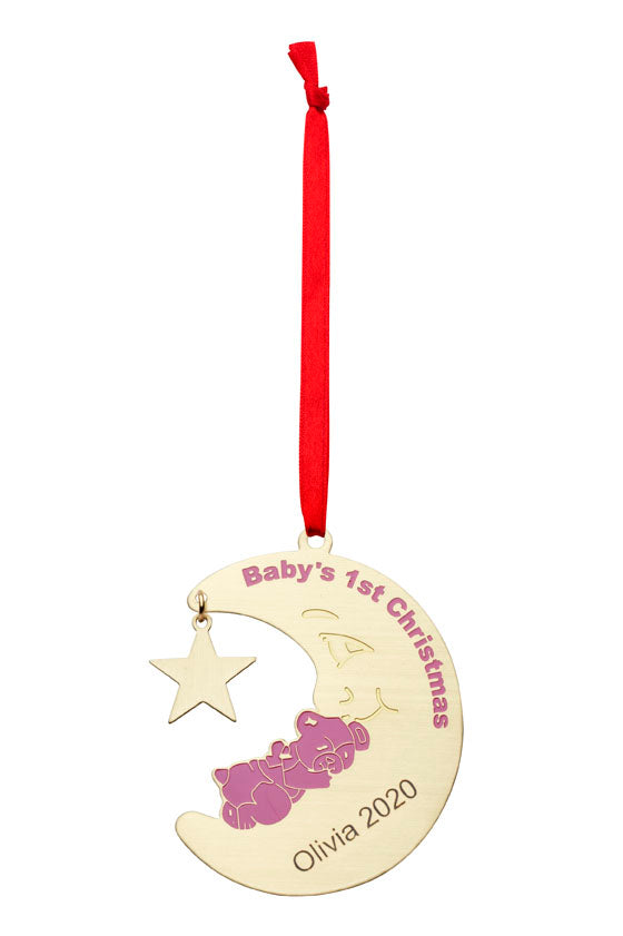 Baby's 1st Christmas Keepsake- pink brass bear