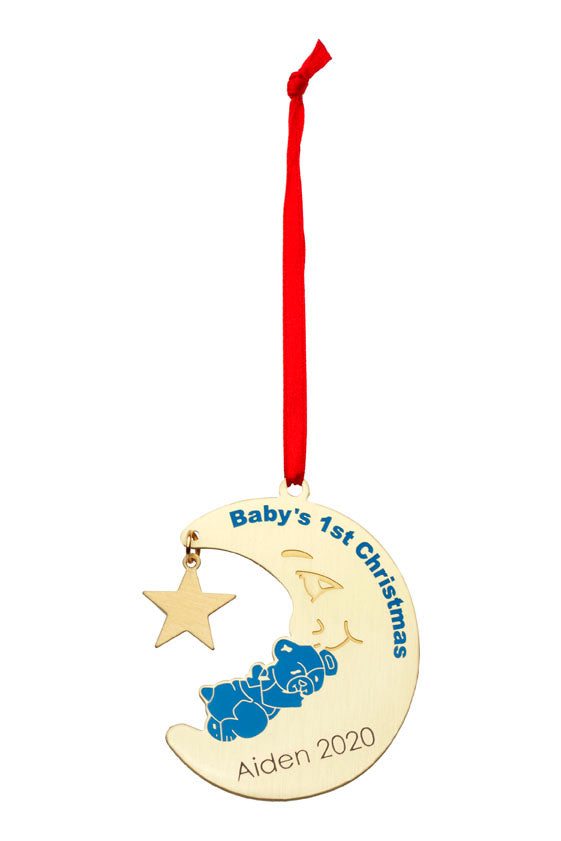 Baby's 1st Christmas Keepsake- blue brass bear