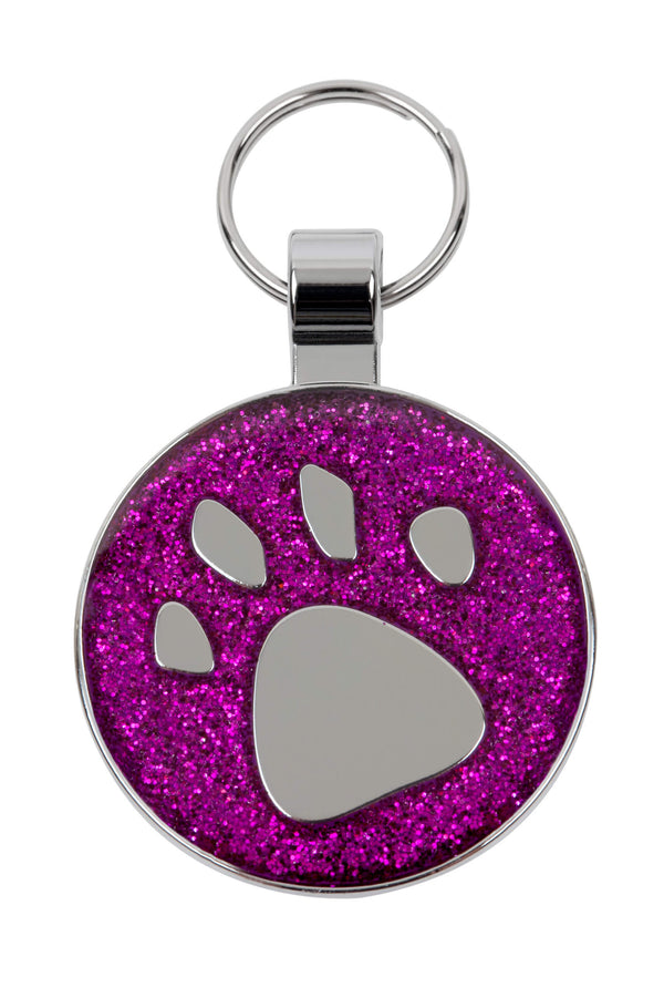 Purple Glitter Paw Print Large Pet Tag