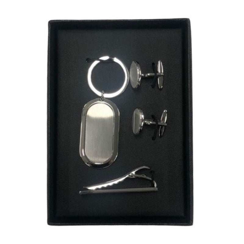 Two-Toned Gift Set - Key Ring, Tie Bar & Cufflinks Personalized