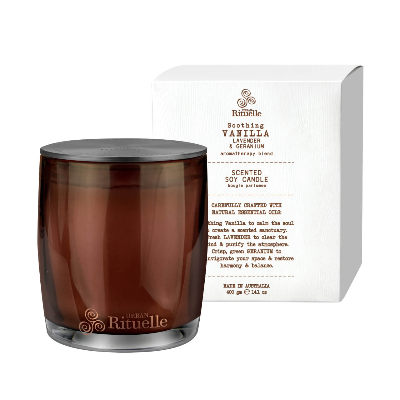 Urban Rituelle Vanilla Lavender & Geranium Scented Soy Candle  - 400Gm