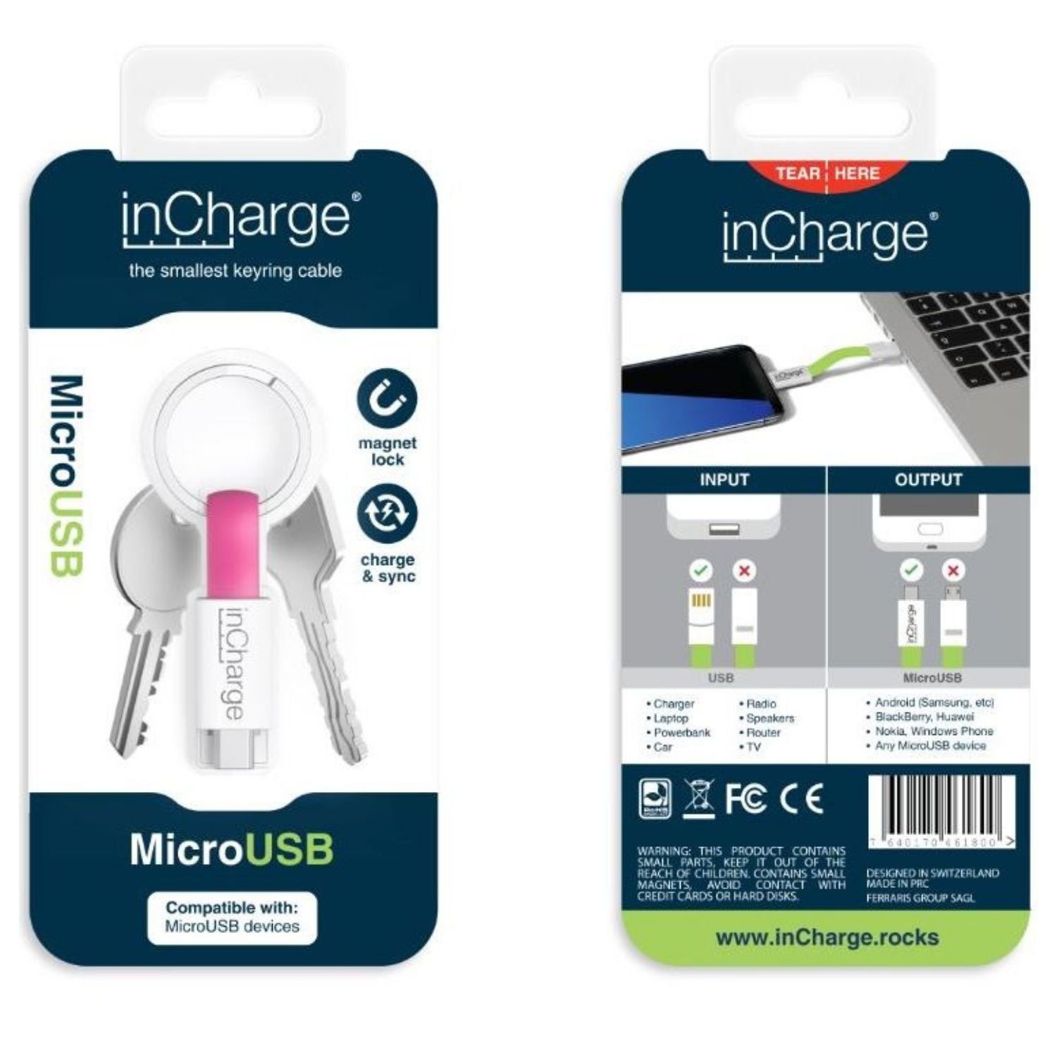 inCharge Keyring Pink Micro USB Charging Cable