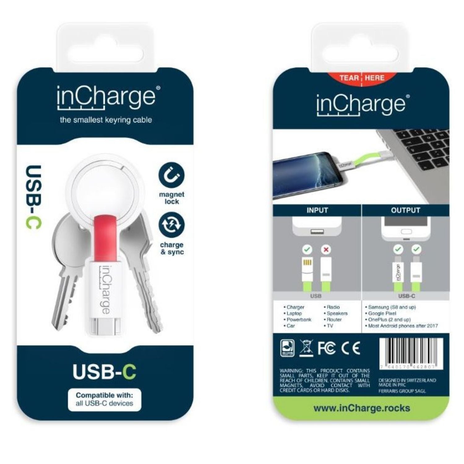 inCharge Keyring Red USB C Charging Cable