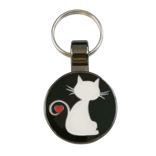 White Cat Red Heart Pet Tag