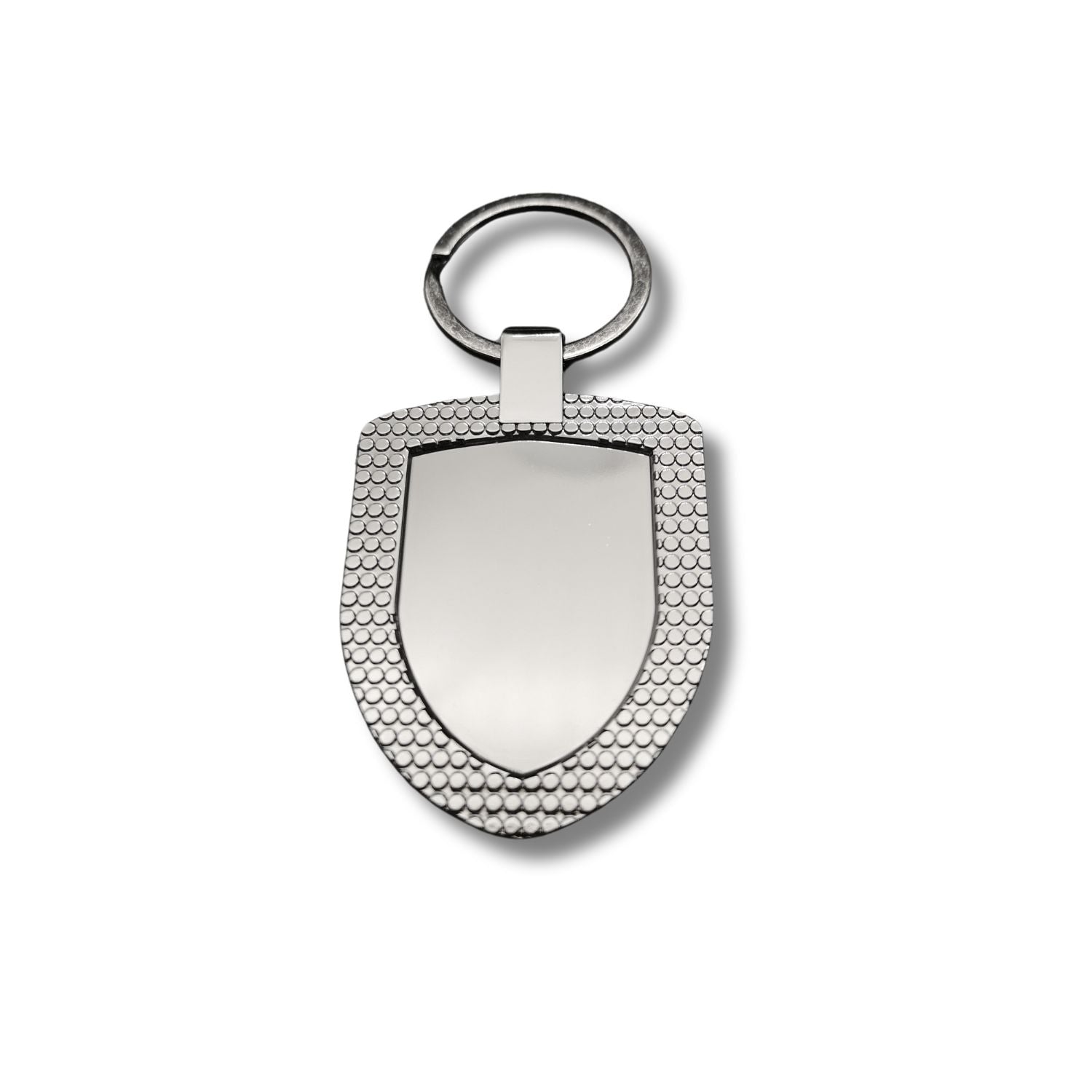Grained Silver Shield Keyring