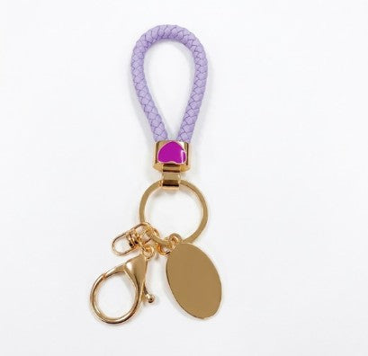 Purple and Rose Gold Leather Keychain