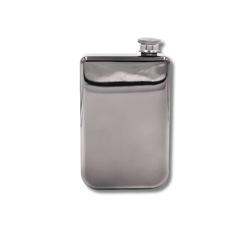 HIP FLASK GUNMETAL POLISHED BLACK GIFT BOXED