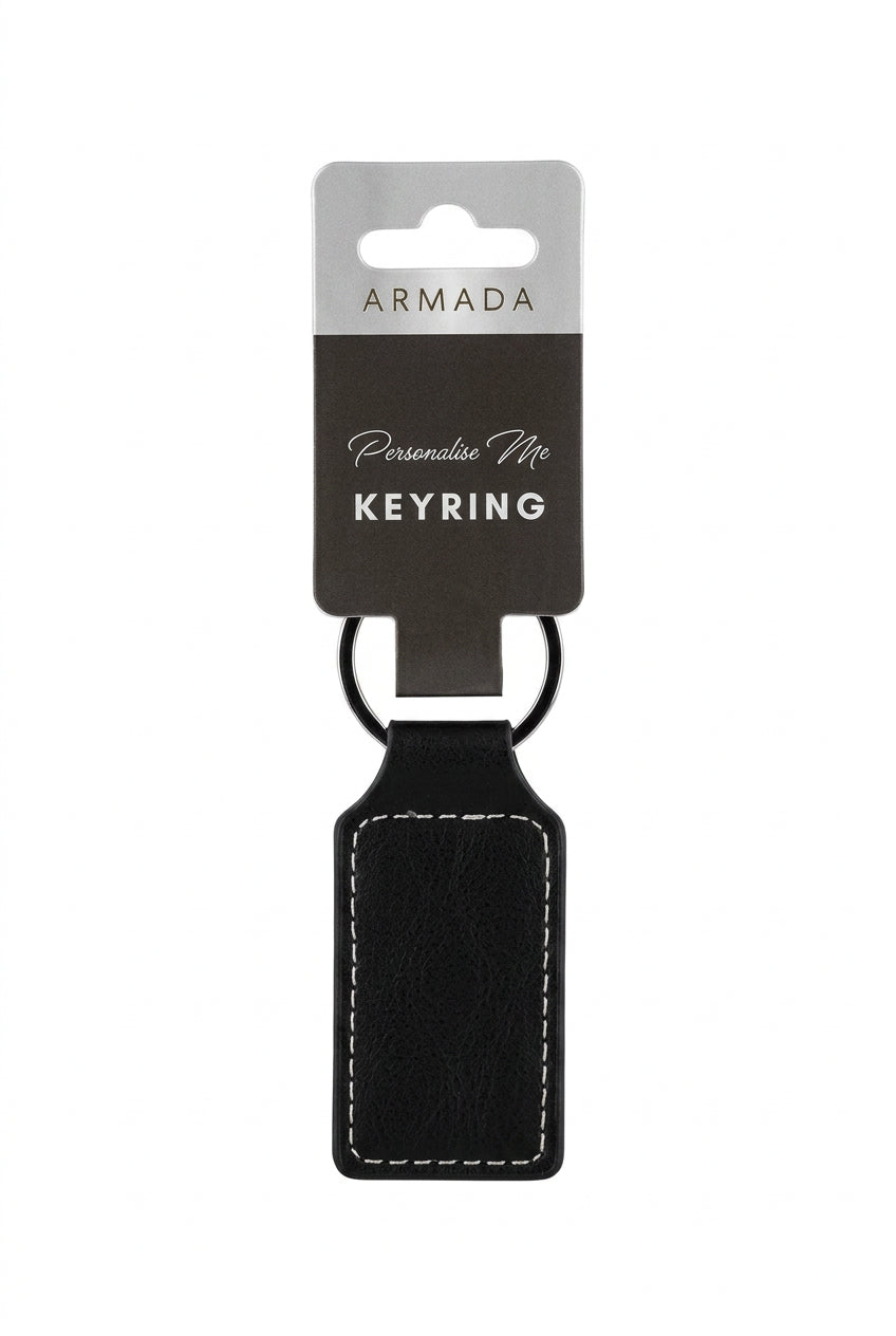 Personalised and engraved faux leather black keyring