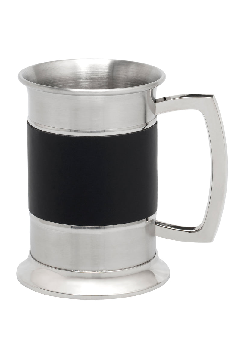 Stainless Steel Tankard with Personalisable Black Faux Leather Stripe