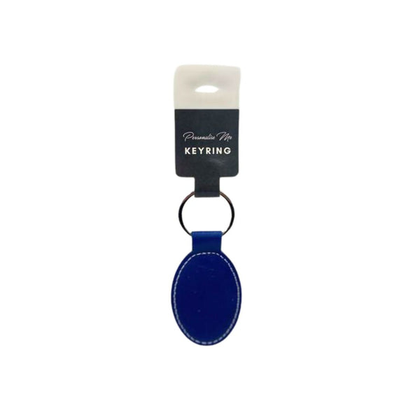 Personalised Blue faux leather oval keyring