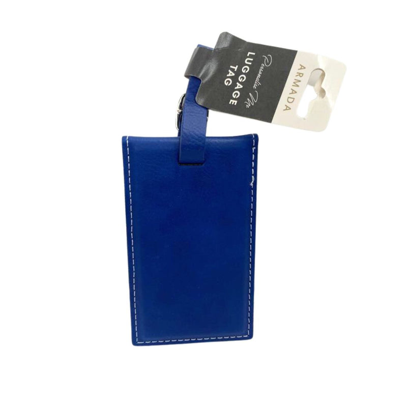 Personalised blue faux leather travel tag