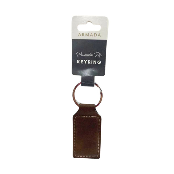 Brown faux leather rectangle keyring personalised with laser engraving