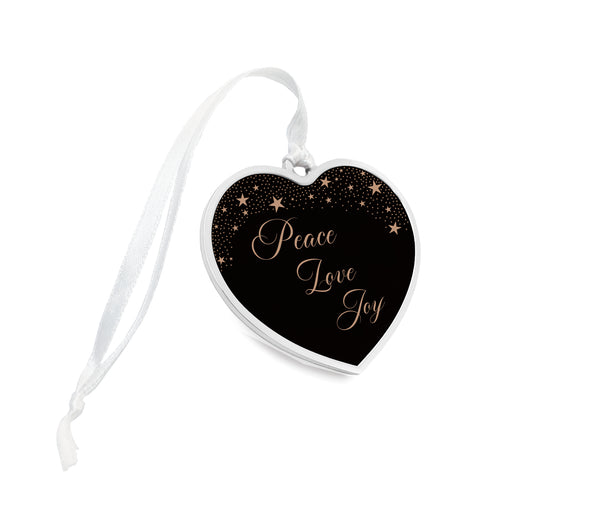 Peace Love Joy Heart Christmas Tree Decoration. Bronze Personalised Keepsake