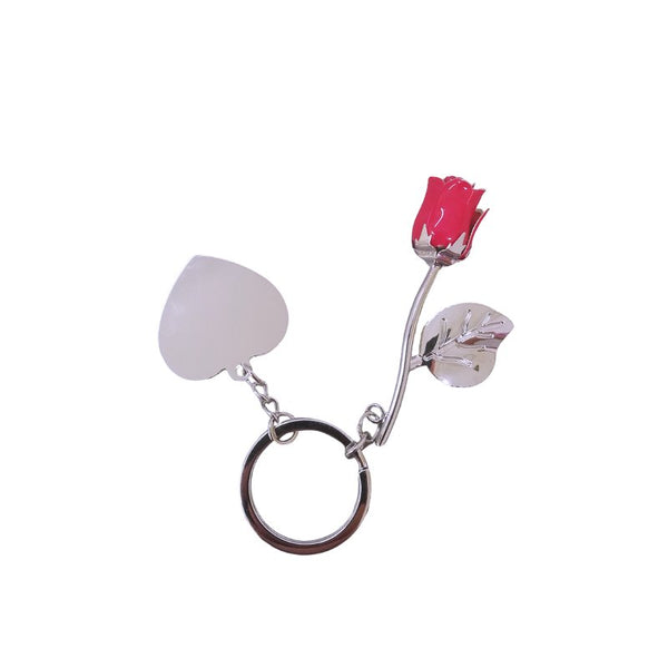 Personalised red rose keyring with engraving plate