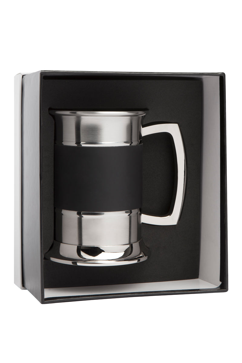  Stainless Steel Tankard with Black Faux Leather Stripe