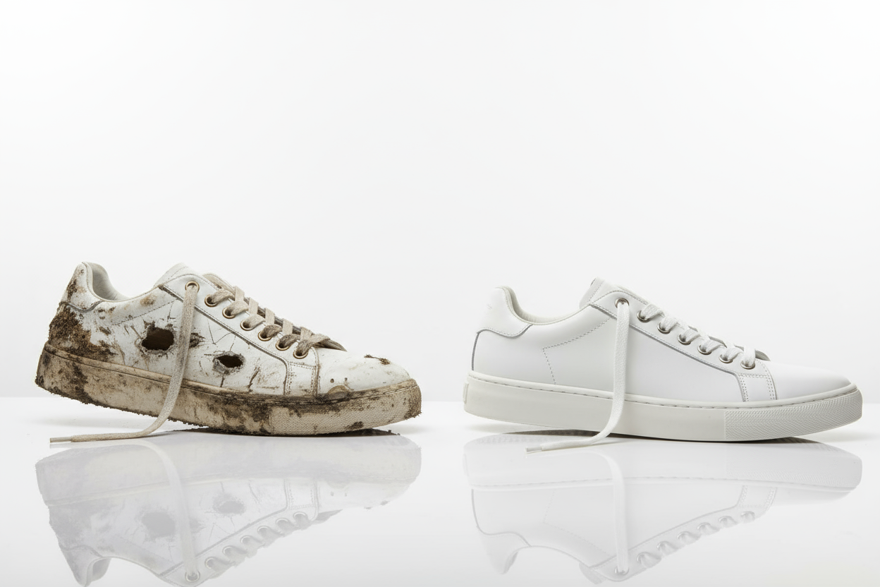 make the damaged sneaker more damaged including the sole of the shoe coming off and missing laces