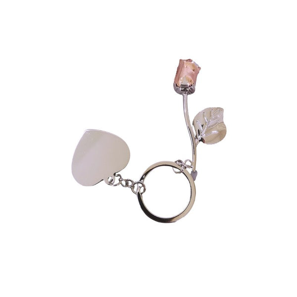 Personalised rose gold everlasting rose keyring with engraving plate