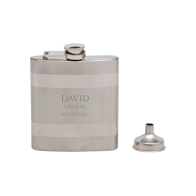 S/Steel Double Banded Hipflask - Add Personalisation