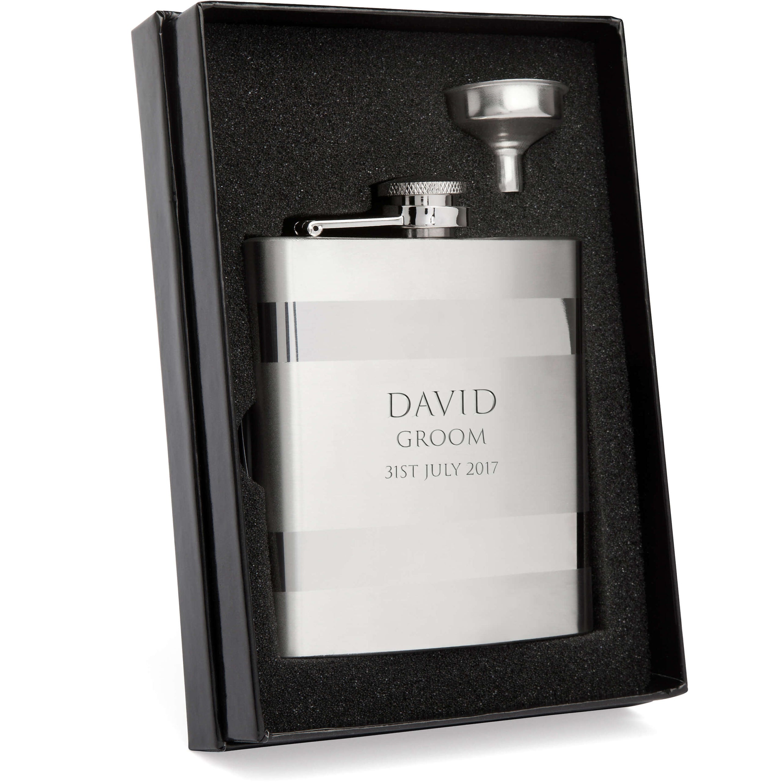 S/Steel Double Banded Hipflask - Add Personalisation