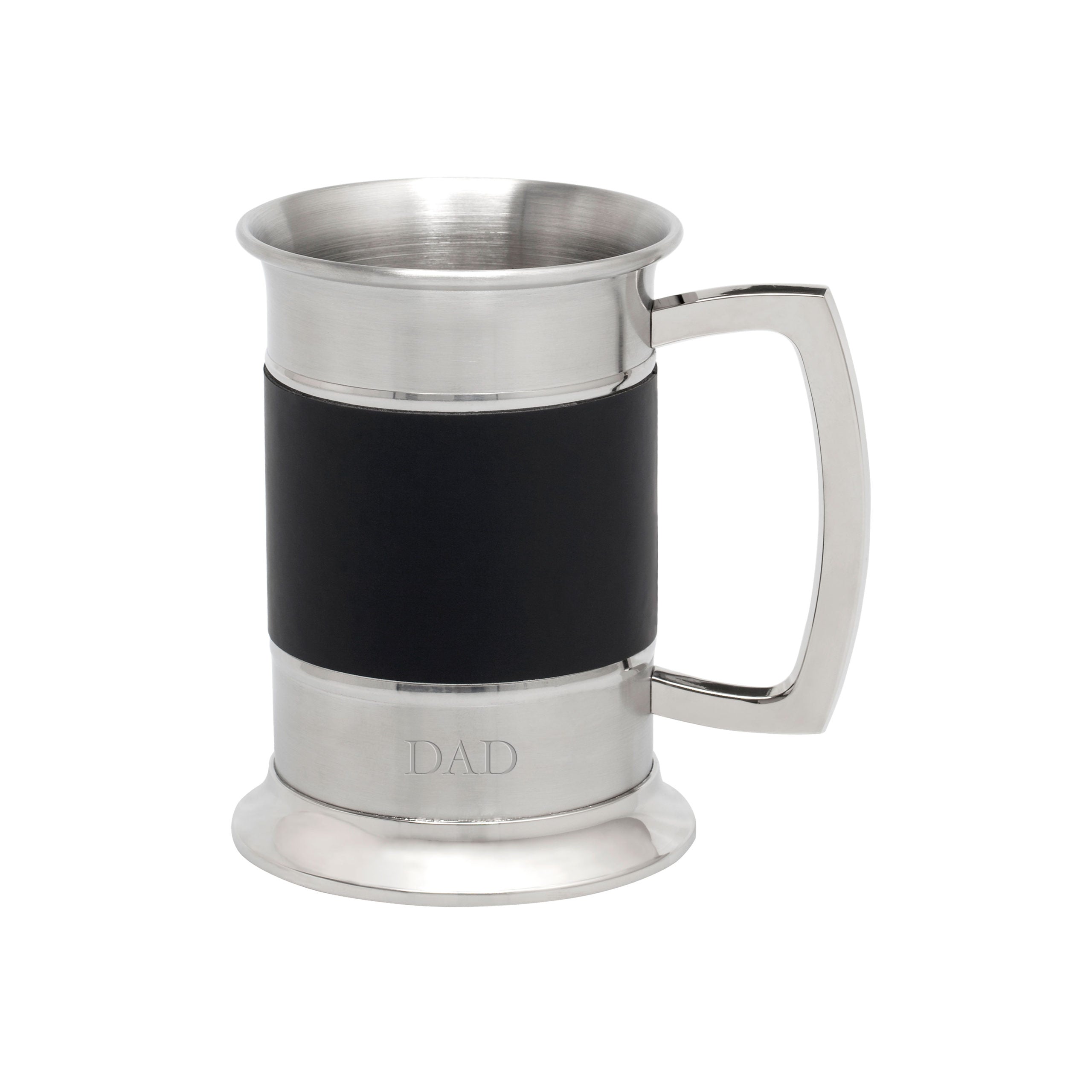Stainless Steel Tankard Black Leather Stylish Engraved Gift Mister