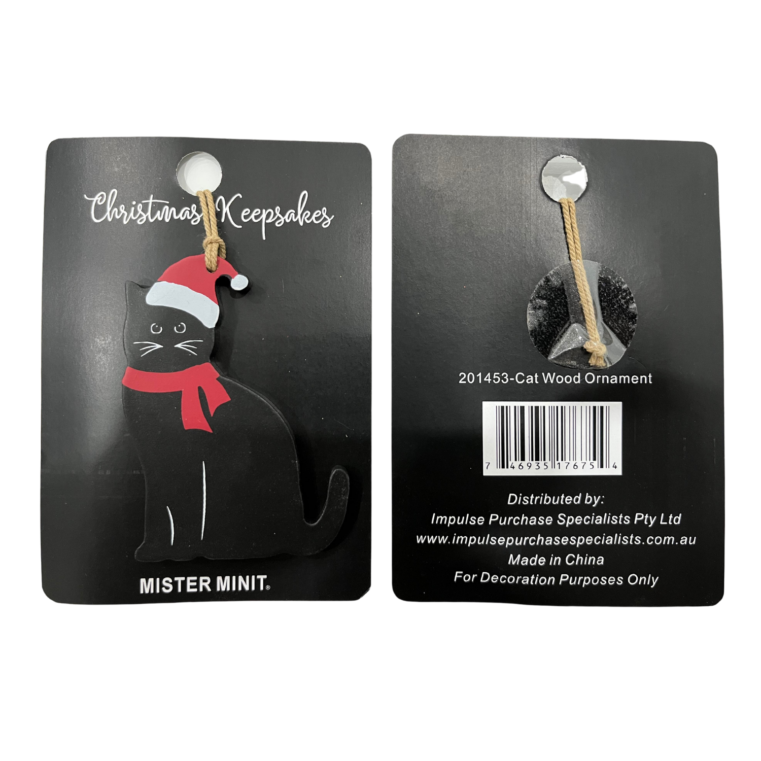 Black Cat Santa Wooden Christmas Keepsake