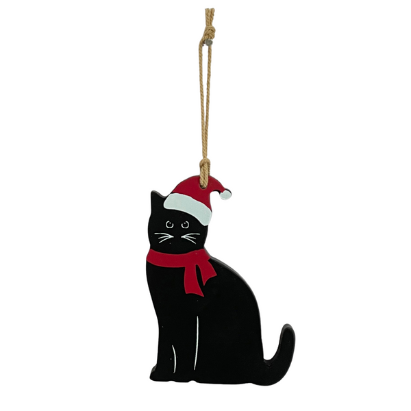 Black Cat Santa Wooden Christmas Keepsake