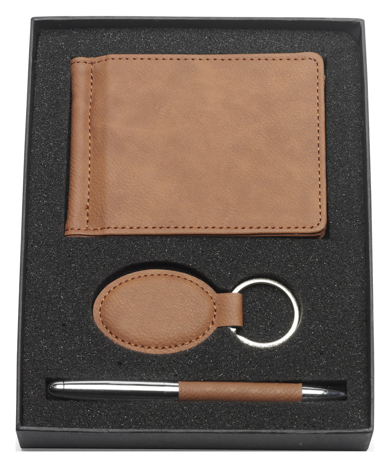 Leatherette Gift Set - Includes Clip, Keychain & Pen