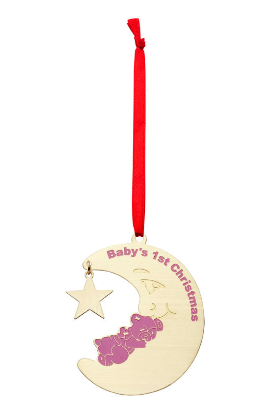 Baby's 1st Christmas Keepsake- pink brass bear