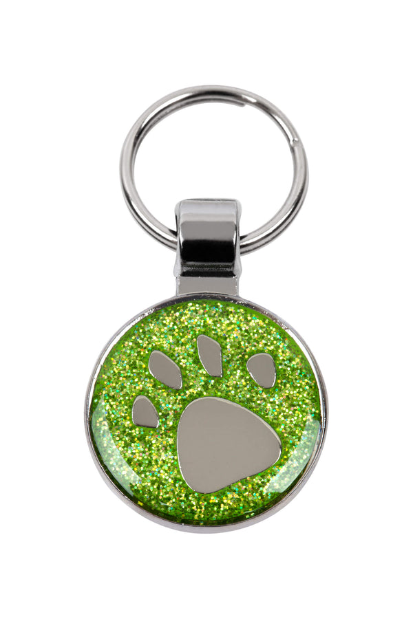 Green Glitter Paw Print Small Pet Tag