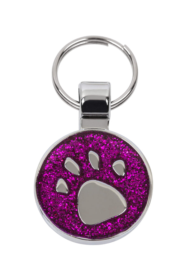 Purple Glitter Paw Print Small Pet Tag