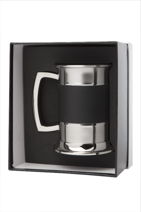 Stainless Steel Tankard Black Leather Stylish Engraved Gift Mister Minit
