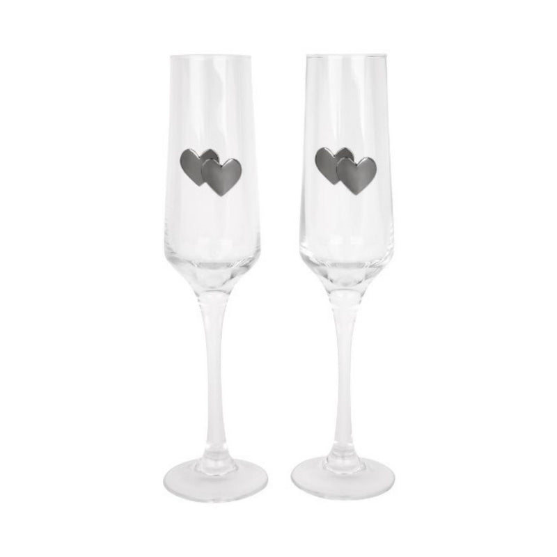 Glass Champagne Flutes Hearts