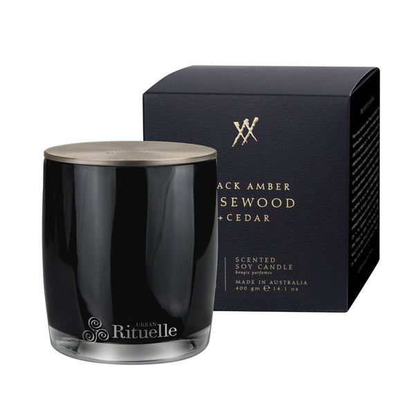 black amber rosewood and cedar scented soy candle 400gm