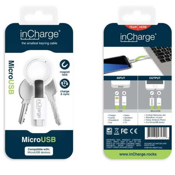inCharge Keyring Black Micro USB Charging Cable