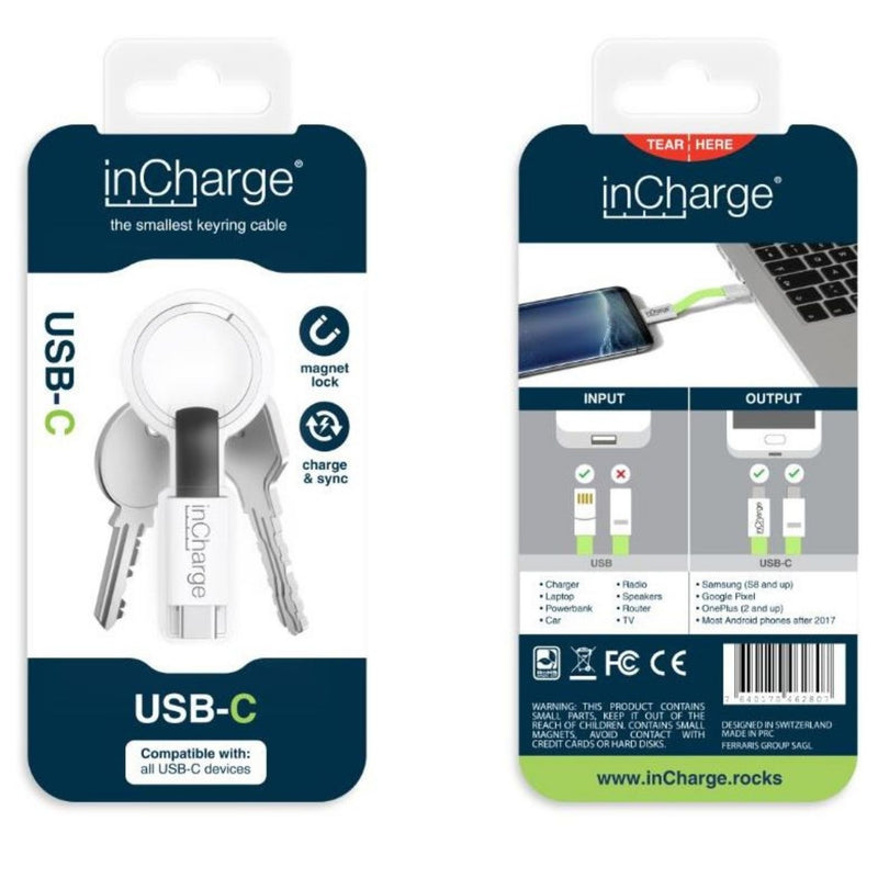 inCharge Keyring Black USB C Charging Cable
