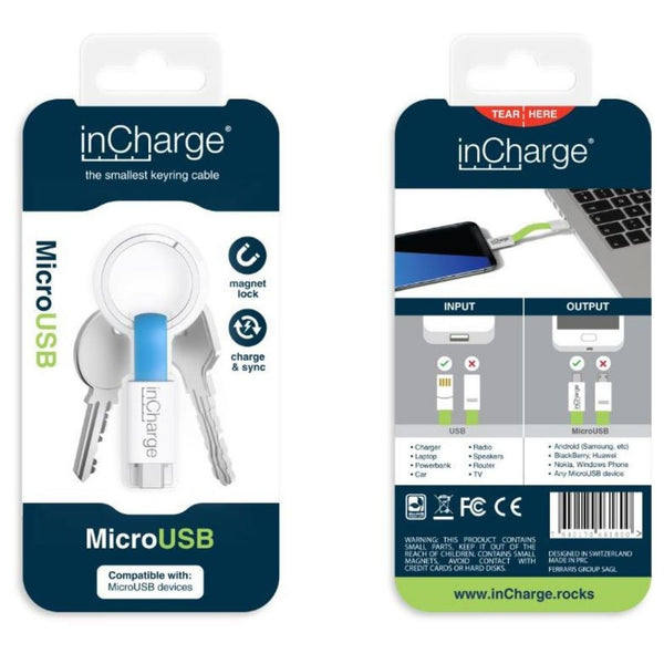 inCharge Keyring Blue Micro USB Charging Cable