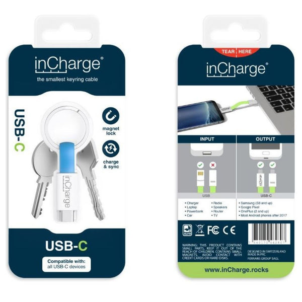 inCharge Keyring Blue USB C Charging Cable