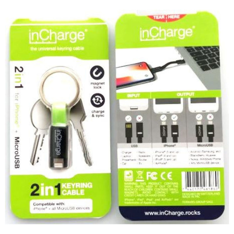 inCharge Keyring Green Universal USB Charging Cable
