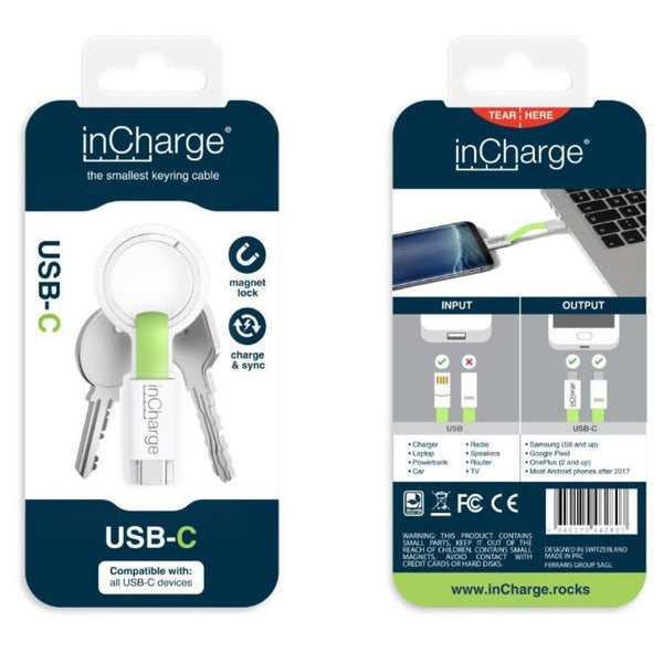 inCharge Keyring Green USB C Charging Cable