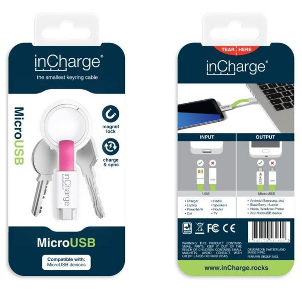 inCharge Keyring Pink Micro USB Charging Cable