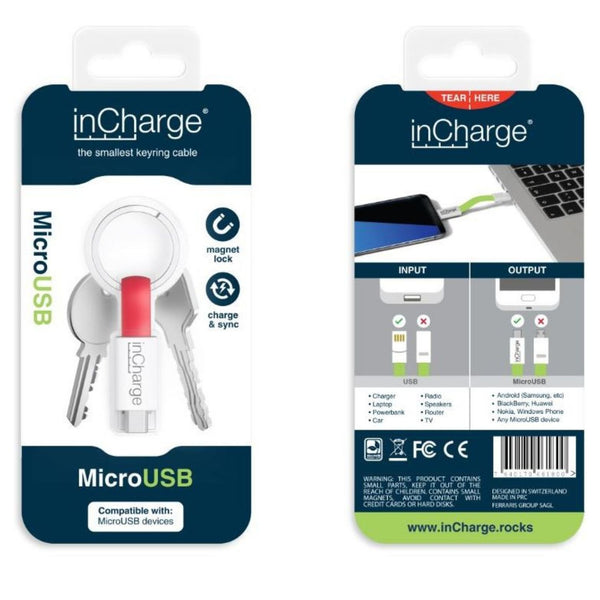 inCharge Keyring Red Micro USB Charging Cable