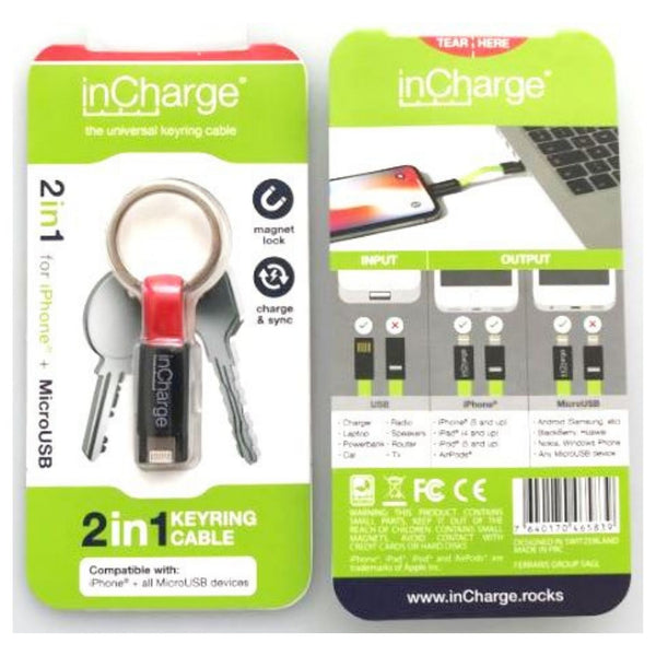 inCharge Keyring Red Universal USB Charging Cable