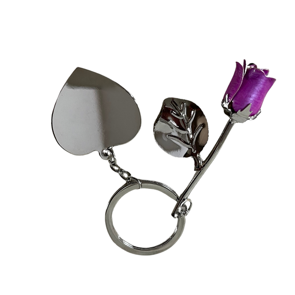 Personalised purple everlasting rose keyring 